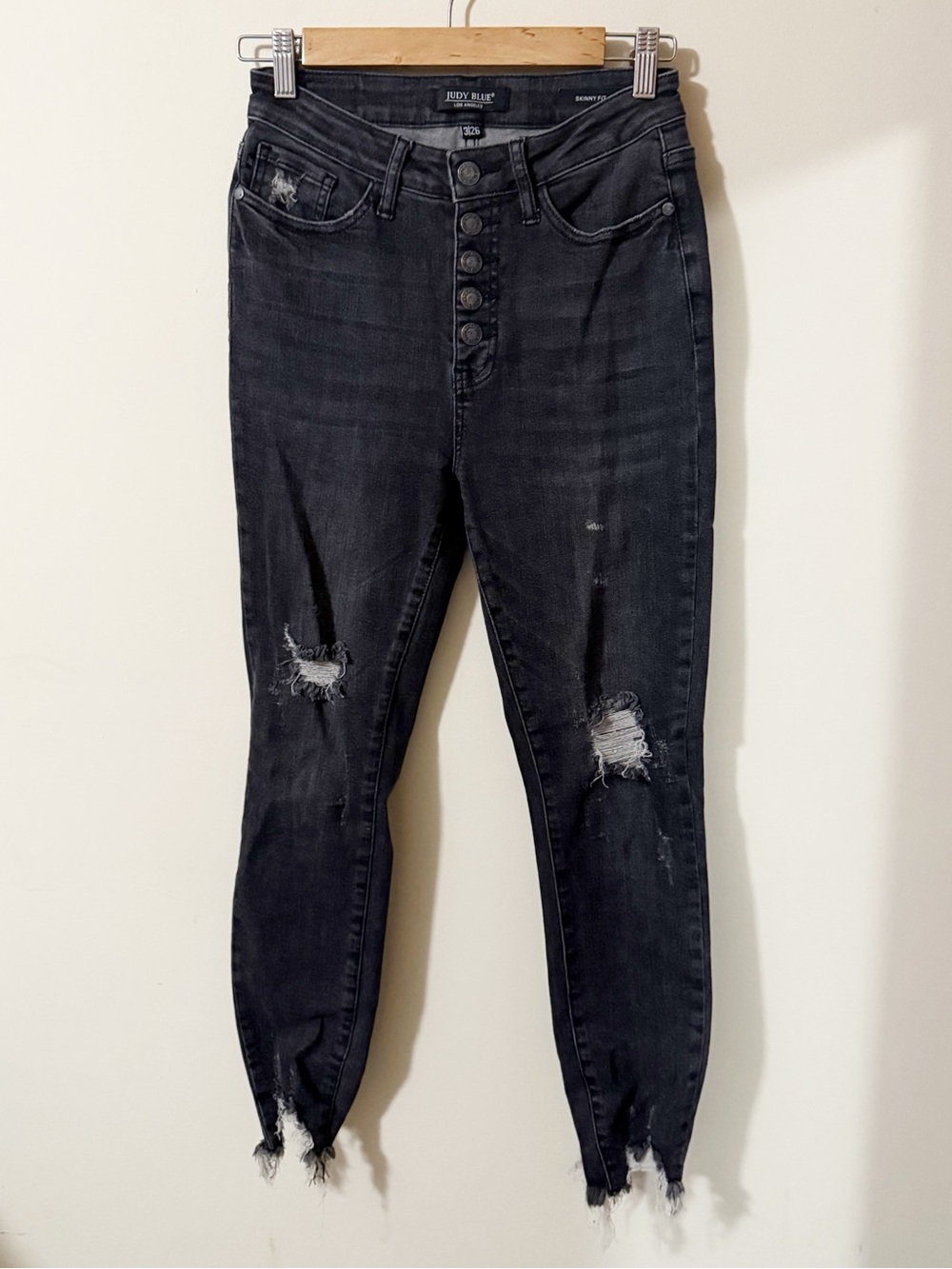 Judy Blue Black Button Fly Skinny Fit Distressed Jeans Size 3 /26